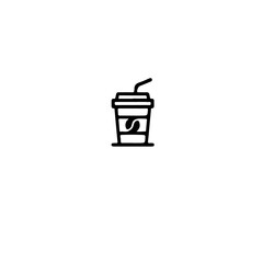 Poster - A simple line drawing of a coffee cup with a straw on a white background