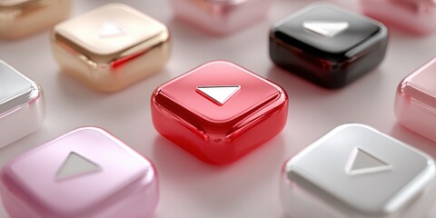 Aufkleber - Shiny play buttons scattered on white surface background image