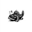 © shofiullah - Stylized Black and White Illustration of a Fierce Fish.