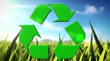 Poster - green recycle symbol, environmental conservation, sustainability, and eco friendly concept with sunl