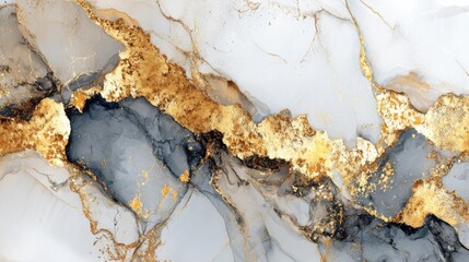 Poster - This luxurious marble surface showcases a striking interplay of gray and gold veins, creating a sophisticated and modern aesthetic suitable for interior design projects.