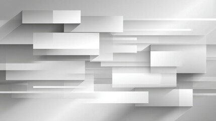 Poster - Overlapping gray shapes create a dynamic abstract composition, showcasing a blend of geometric forms on a light background. Shadows enhance the depth and texture.