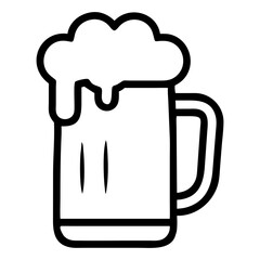 Aufkleber - A drawn beer mug with foam overflowing and a handle on the side in a simple black design style