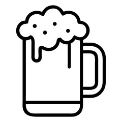 Aufkleber - Vector Illustration of a beer mug with a handle and overflowing foam in a simple black and white outline style