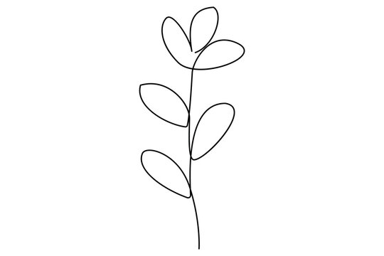 Botanical one line leaves vector illustration with elegant continuous contour outline design
