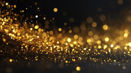 Poster - Glittering golden particles cascade across a dark surface, creating a stunning visual effect. This captivating display enhances festive atmospheres and evokes a sense of celebration.