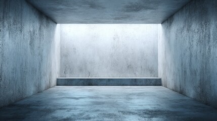 Poster - A spacious, empty concrete room features smooth, raw walls and a subtly lit atmosphere. The clean lines create a contemporary space perfect for art displays or creative projects.