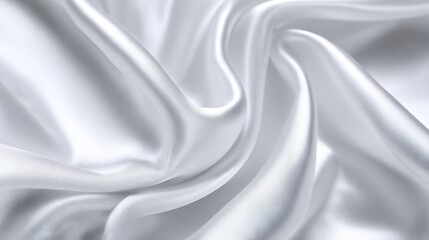 Poster - Luxurious white satin fabric is arranged in soft, flowing folds, showcasing its silky texture and shine under the light, creating an elegant and refined appearance.