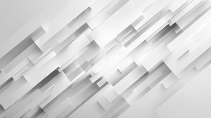 Poster - An abstract composition showcases overlapping geometric shapes in varying sizes and shades of white and gray, creating a modern and sophisticated look.