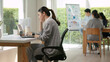 © ChayTee - Asia people young adult woman bad day work hard bored data tired at office desk workplace think worry job tough stress asian workforce issue. Mid life crisis mental health illness sad labor effort.