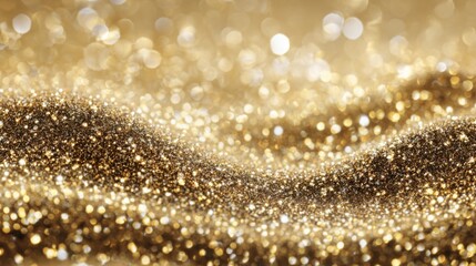 Poster - Golden glitter covers a surface, reflecting light and creating a magical ambiance. The soft waves form an alluring backdrop suitable for festive events or creative projects.