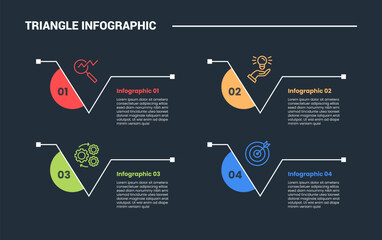 Aufkleber - triangle shape infographic process diagram with creative circle and line combination line divider with 4 points dark background bright outline style