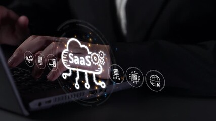 Fototapete - Visual representation of SaaS showing infrastructure, SaaS deployment, SaaS platform features, and SaaS integration model in digital environment. Muxer