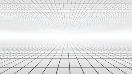Poster - A large, clean space features a grid pattern floor in white and gray tones. The bright environment enhances the sense of openness, perfect for creative activities.