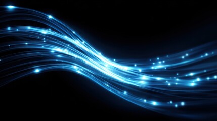 Fototapete - Bright blue light waves elegantly undulate across a dark background, producing a vivid visual effect.
