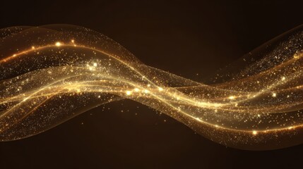 Poster - Delicate waves of golden light flow gracefully across a dark background, creating a mesmerizing display filled with shimmering sparkles and elegance.