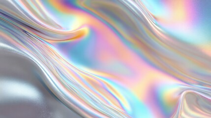 Poster - Softly flowing holographic waves display colorful reflections and iridescent hues. The surface appears smooth, capturing light to form an enchanting visual experience.