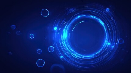 Fototapete - Vibrant blue circular light patterns swirl and radiate energy against a dark backdrop, creating a captivating, dynamic atmosphere filled with movement.