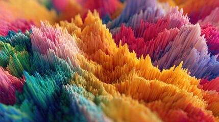 Poster - close-up view reveals a lively abstract landscape with striking peaks and valleys in a spectrum of c
