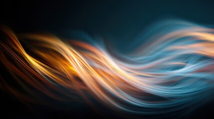 Fototapete - Colorful waves of light blend into each other, creating a mesmerizing abstract display. The vibrant hues of orange and blue flow gracefully, captivating the viewer's attention.