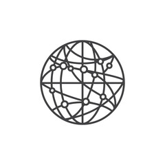 Poster - Vector art of a globe with interconnected nodes representing a global network