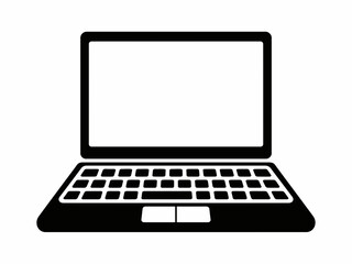 Poster - Black silhouette of an open laptop with a blank screen isolated on white background silhouette