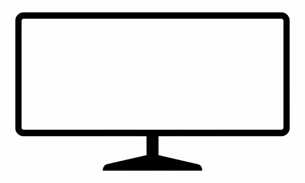 Simple black silhouette of a modern computer monitor isolated on white background