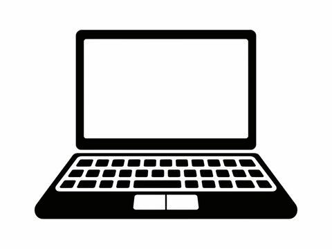 Black silhouette of an open laptop with a blank screen isolated on white background silhouette