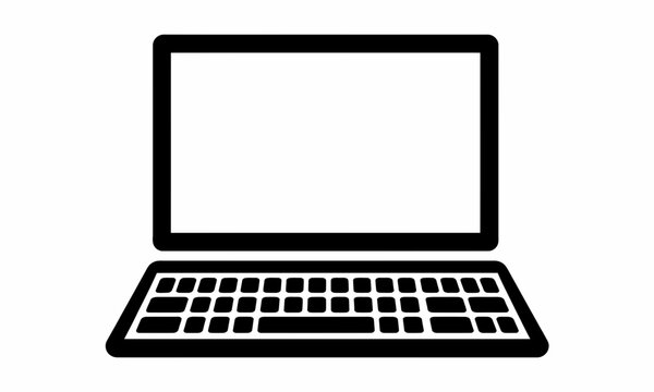Black laptop silhouette with blank screen isolated on white background