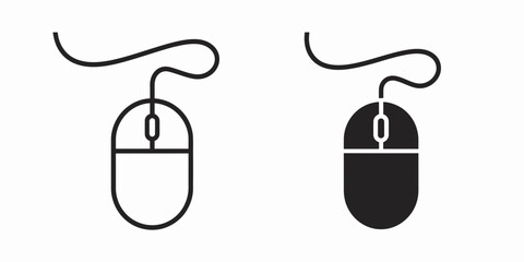 Aufkleber - Two computer mice icons one outline and one silhouette isolated on white background