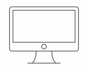 Poster - Simple outline of a computer monitor with a circular power button isolated on white background silhouette