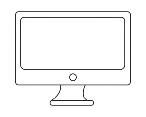 Poster - Simple outline of a computer monitor with a stand and power button isolated on white background silhouette