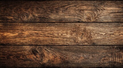 Poster - The surface features rich, brown wooden planks with visible grain patterns and knots. This rustic texture provides a warm and natural feel, ideal for interior design projects or crafts.