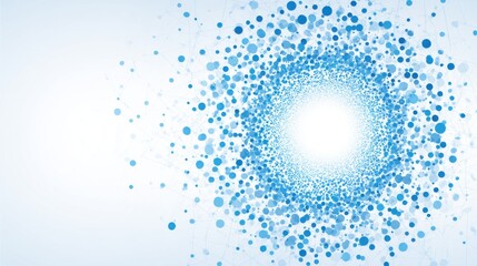 Fototapete - A vibrant composition features numerous blue dots arranged in a dynamic pattern, forming a central light source. The design conveys a sense of movement and fluidity, ideal for digital art.