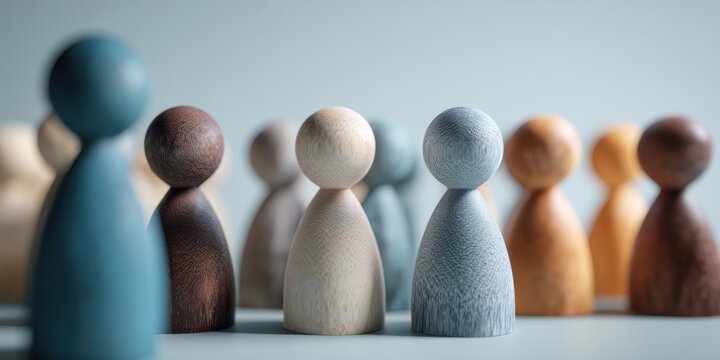 The wooden figures representing diversity and connection in a minimalist setting.