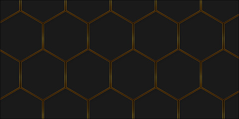 Poster - Seamless pattern with hexagons. Hexagonal structure futuristic black background and Embossed Hexagon. Hexagonal honeycomb pattern background with space for text. Abstract Technology, Futuristic.	