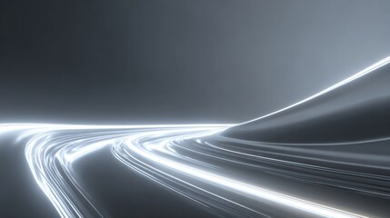 Fototapete - Bright light trails swirl across a sleek, dark background, creating a captivating sense of speed and movement in a modern, abstract setting.