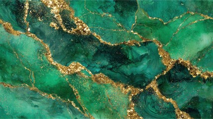 Poster - The intricate design features a beautiful blend of deep green and turquoise tones with striking gold veining that enhances the elegance of the surface.