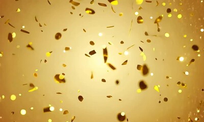 Poster - Golden confetti falling on a bright gold background creating a festive and celebratory scene