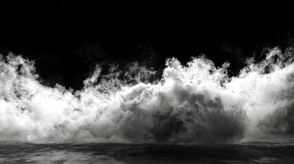 Poster - A dense cloud formation swirls dramatically against a black backdrop, creating an atmospheric effect. The mix of grey and white tones adds depth, evoking a sense of mystery.