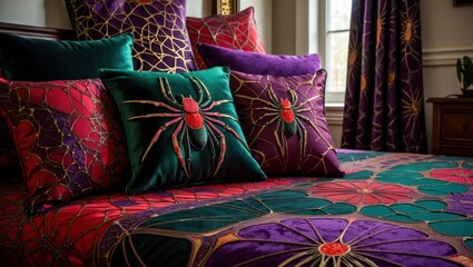 Opulent Spider Web Pillows Evoke Mysterious Elegance and Intrigue