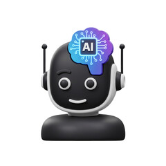 Fototapete - A friendly futuristic character with a glowing artificial intelligence brain icon.