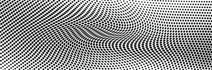 Wall Mural - Abstract wave lines halftone pattern. Black and white vector illustration