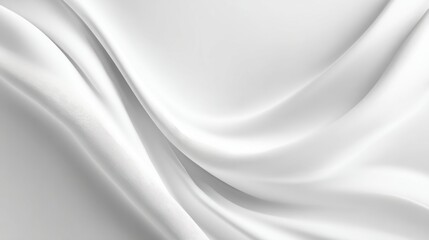 Poster - Delicate white fabric flows gracefully over a flat surface, highlighting its smooth texture and natural sheen in soft, diffused light that enhances its elegance.