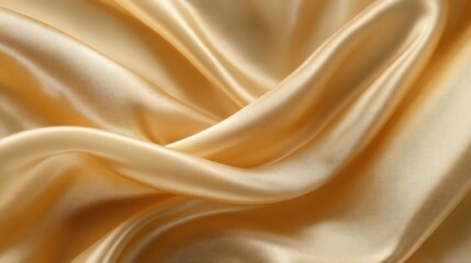 Poster - Golden silk fabric flows softly, revealing its smooth texture and elegant sheen. The gentle curves enhance its luxurious appearance under soft lighting.