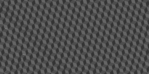 Poster - Black cube square geometric tile hexagon mosaic wall grid wallpaper. black and gray geometric block cube structure texture background.	