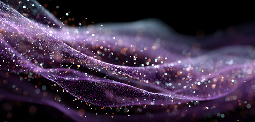 Poster - Abstract illustration of glowing energy waves. Purple colors with blur effect. Dynamic composition of particles, dots. Futuristic design, perfect for digital art, tech backgrounds, wallpaper, space,