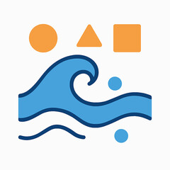 Poster - Abstract ocean waves with geometric shapes and circles representing nature and elements