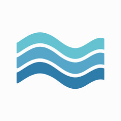Poster - Three stylized blue waves form an abstract fluid design element