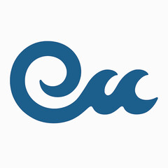 Poster - Abstract blue wave symbol with a curl and crests on a clean background